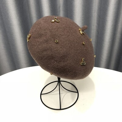 VISROVER téli gyapjú svájcisapka kristály méhecske női gyapjú sapkával téli őszi tavaszi sapka egyszínű csúcsminőségű Női Boina