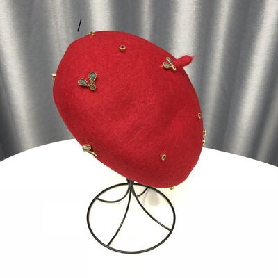 VISROVER téli gyapjú svájcisapka kristály méhecske női gyapjú sapkával téli őszi tavaszi sapka egyszínű csúcsminőségű Női Boina