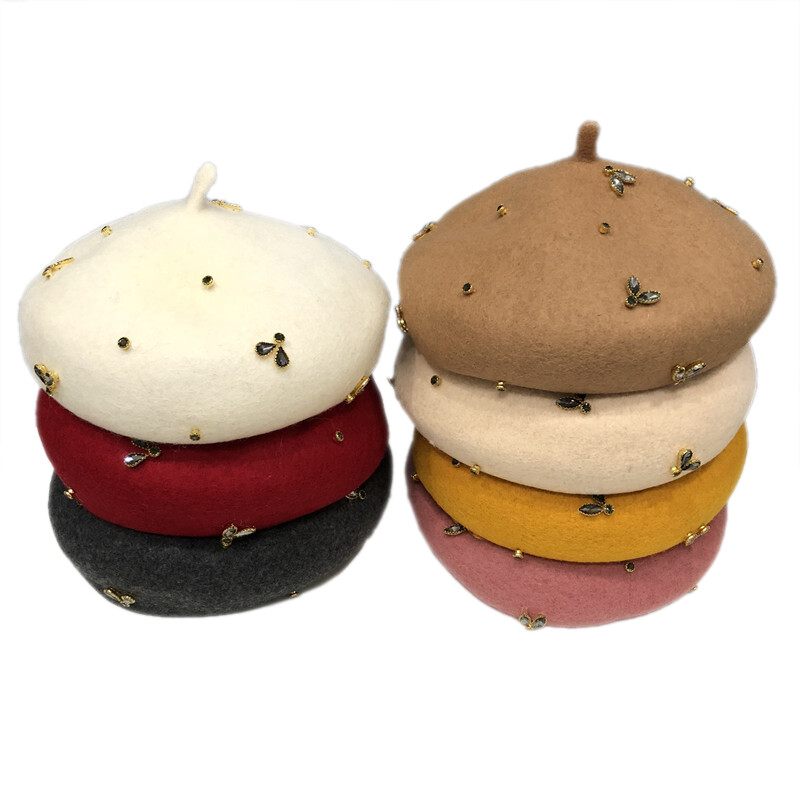 VISROVER téli gyapjú svájcisapka kristály méhecske női gyapjú sapkával téli őszi tavaszi sapka egyszínű csúcsminőségű Női Boina