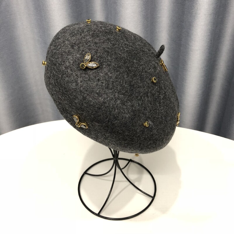 VISROVER téli gyapjú svájcisapka kristály méhecske női gyapjú sapkával téli őszi tavaszi sapka egyszínű csúcsminőségű Női Boina