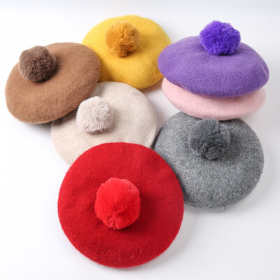 Παιδικά Pompoms Καπέλο Beret Μονόχρωμο Οκτάγωνο Καπέλο για κορίτσια Χειμερινά μάλλινα καπέλα ζωγραφικής για 1-3 ετών Παιδιά
