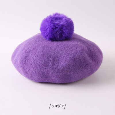 Dječji šešir s pomponima i beretkama Jednobojna osmerokutna kapa za djevojčice Zimske vunene slikarske kape za 1-3 godine