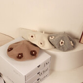 Pălărie pentru bebeluși cu flori mici tricotate la modă, lână, culoare uni, beretă pentru copii, pălării, fete retro, caldă, pictor, șapcă