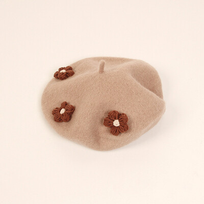 Pălărie pentru bebeluși cu flori mici tricotate la modă, lână, culoare uni, beretă pentru copii, pălării, fete retro, caldă, pictor, șapcă