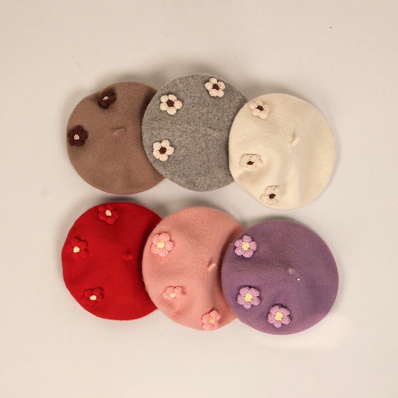 Pălărie pentru bebeluși cu flori mici tricotate la modă, lână, culoare uni, beretă pentru copii, pălării, fete retro, caldă, pictor, șapcă