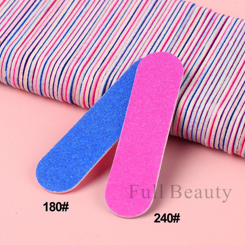 50/100 komada Set mini drvenih turpija za nokte 180/240 Trimer pufer trake Ružičasto plave brusne polirane turpije za nokte Alat za manikuru LAMNST