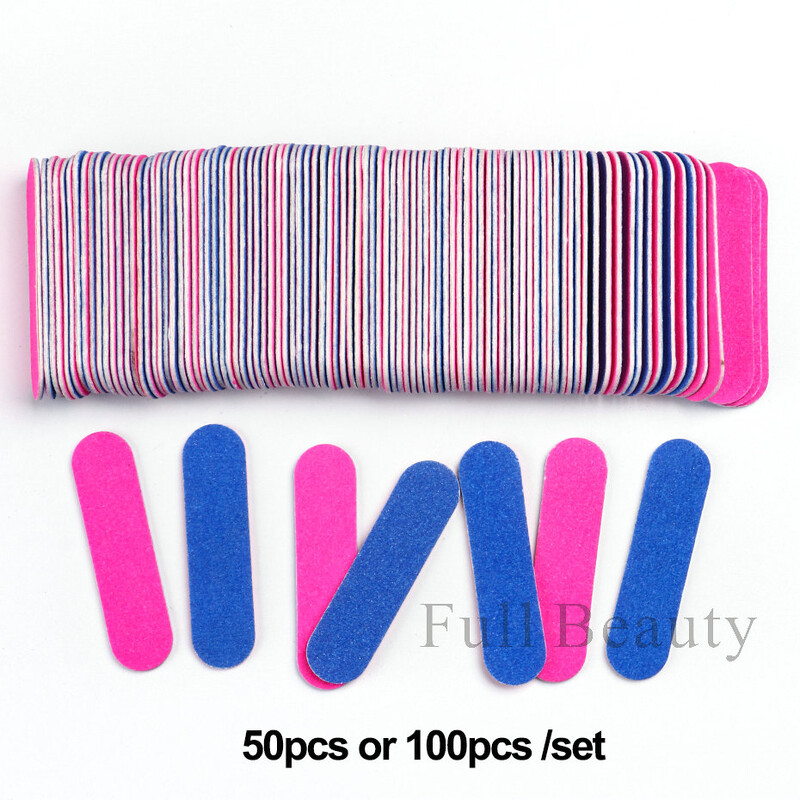 50/100 komada Set mini drvenih turpija za nokte 180/240 Trimer pufer trake Ružičasto plave brusne polirane turpije za nokte Alat za manikuru LAMNST