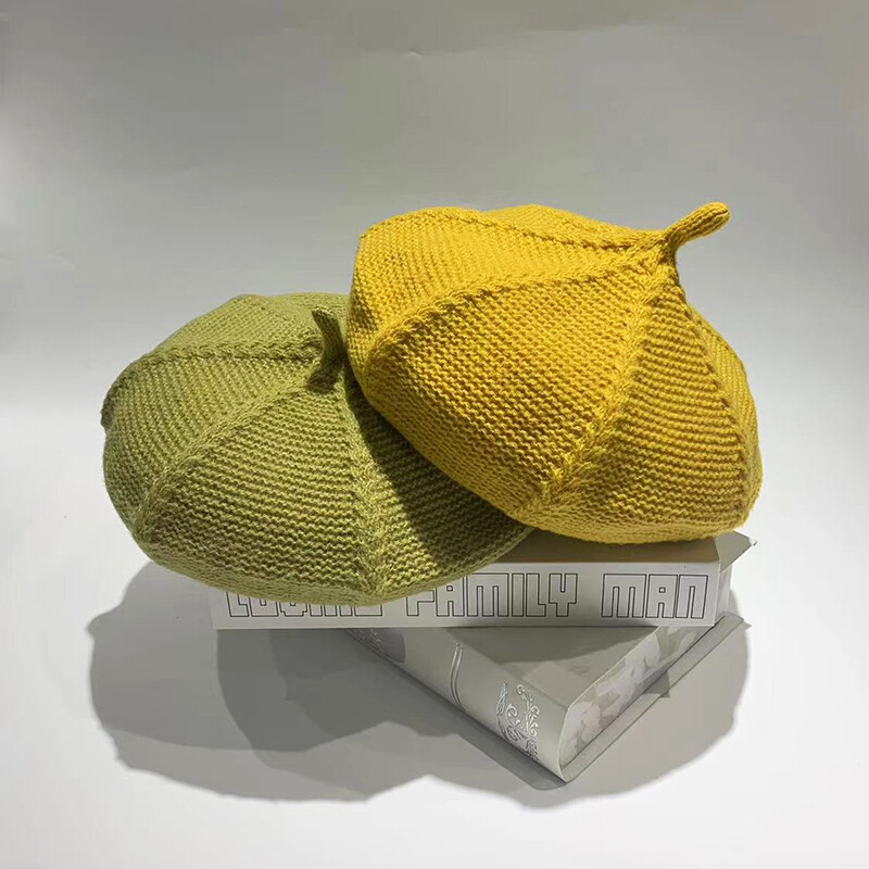 Γυναικείο μονόχρωμο πλεκτό καπέλο μπερέ 2024 Φθινόπωρο Χειμώνας Κορεάτικο Δημοφιλές ρετρό χρώμα καραμέλας Μαλακό ζεστό καπέλο ζωγραφικής Απλό Βρετανικό