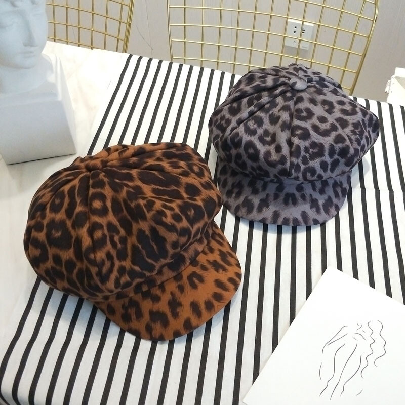 Μόδα Φθινόπωρο Χειμώνας Γυναικείες Σέξι μπερέ Vintage Λεοπάρ καπέλο Beanie Cap Γυναικεία καπέλα για κορίτσια
