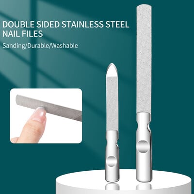 Divpusēja nagu vīle nerūsējošā tērauda smilšpapīrs nagu slīpēšana slīpēšana pulēšana manikīra kopšanas instrumenti