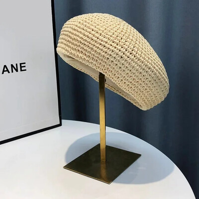 Moteriška rankų darbo nerta berečių kepurė Vienspalvė tuščiavidurė, miela gėlių pynimo moteriška laisvalaikio vintažinė apleista tapytojo kepurė