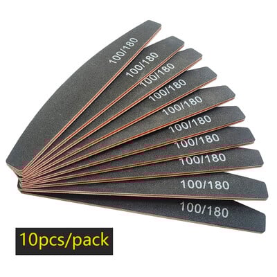 Λίμα νυχιών Buffer 100/180 Grit Half Moon Nail Files Γυαλόχαρτο διπλής όψης Εργαλείο μανικιούρ για βερνίκι νυχιών για λείανση νυχιών