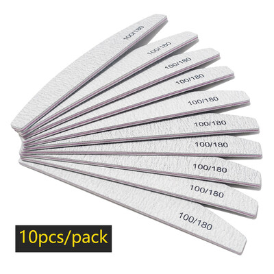 Λίμα νυχιών Buffer 100/180 Grit Half Moon Nail Files Γυαλόχαρτο διπλής όψης Εργαλείο μανικιούρ για βερνίκι νυχιών για λείανση νυχιών