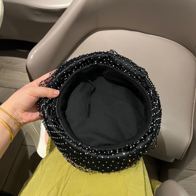 Tinklelis pilnų deimantų berečių kepurė Prabangi Kalnų krištolas Moterų prancūzų tapytojų kepurės Moliūgų kepurė Visą mėnesį Moteriškos beretės Kepurės