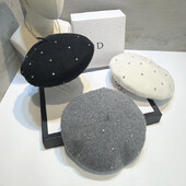 Berete groase din lână cu stras de lux 2024, beretă de artist din Coreea franceză, pălărie de pictor pentru femei, șapcă caldă de mers pentru femei