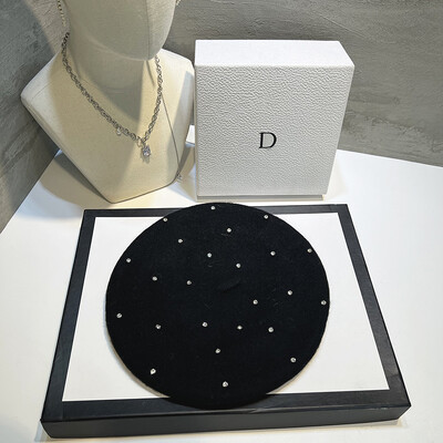 Berete groase din lână cu stras de lux 2024, beretă de artist din Coreea franceză, pălărie de pictor pentru femei, șapcă caldă de mers pentru femei