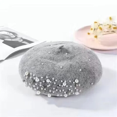 Kapa s beretkom od bisernih kristala za odrasle/djecu za žene Kapa od kašmira Zimska retro francuska crna crvena umjetnička ravna crvena ženska vintage kapa