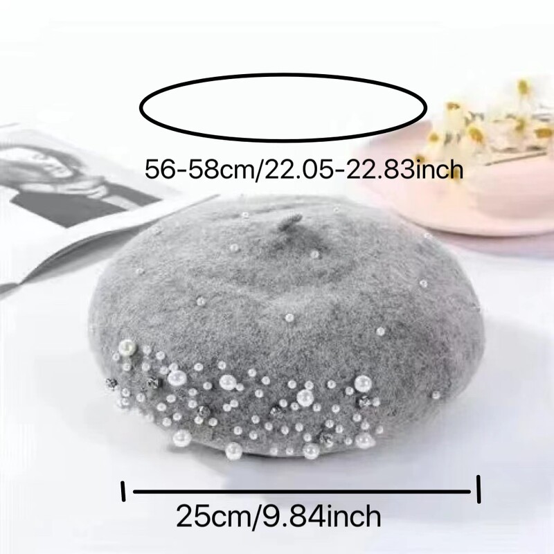 Kapa s beretkom od bisernih kristala za odrasle/djecu za žene Kapa od kašmira Zimska retro francuska crna crvena umjetnička ravna crvena ženska vintage kapa