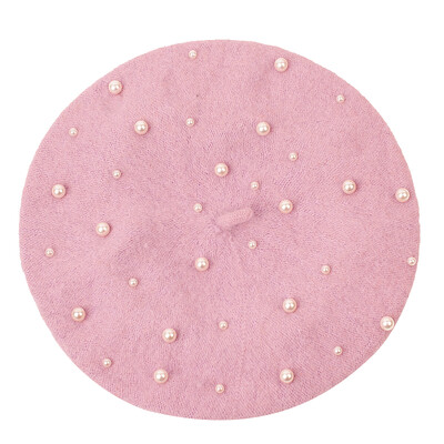 Elegantne vunene biserne perle Beretke za žene Tople zimske kape Skullies Beanies Vintage ženske ravne kape od kašmira Jednobojne kape