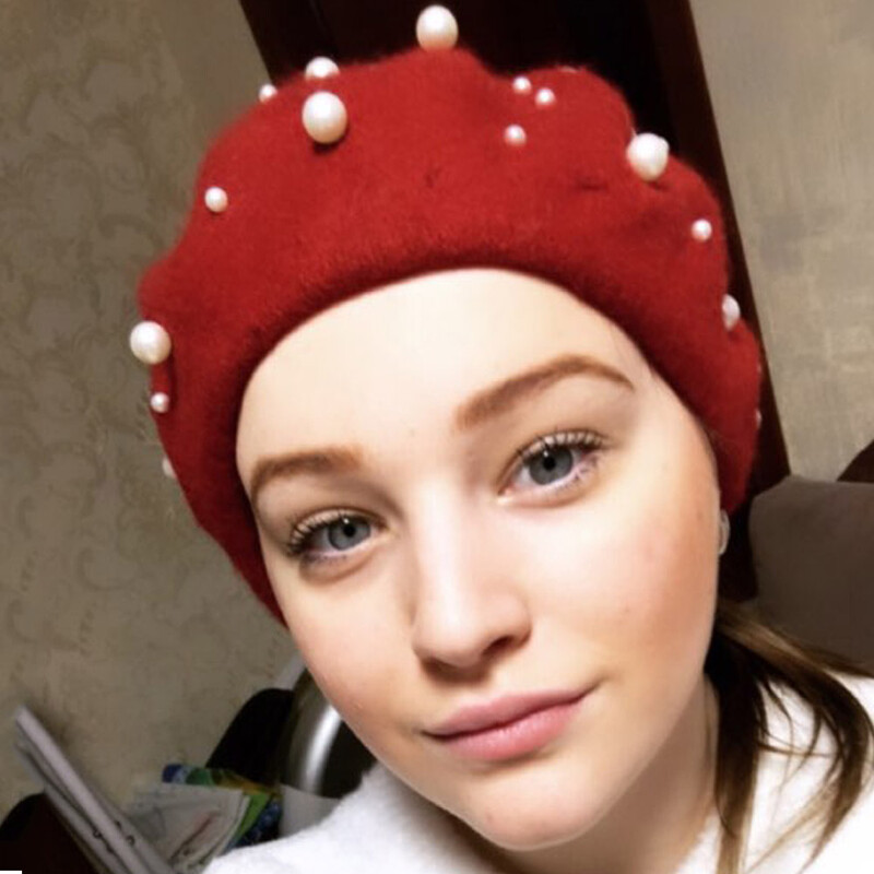 Elegantne vunene biserne perle Beretke za žene Tople zimske kape Skullies Beanies Vintage ženske ravne kape od kašmira Jednobojne kape