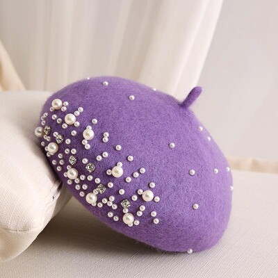 2024 Beretă din perle de lână femeie Toamnă-iarnă Pălărie coreeană de pictor japonez complet asortată Pălărie retro britanică de dovleac femeie