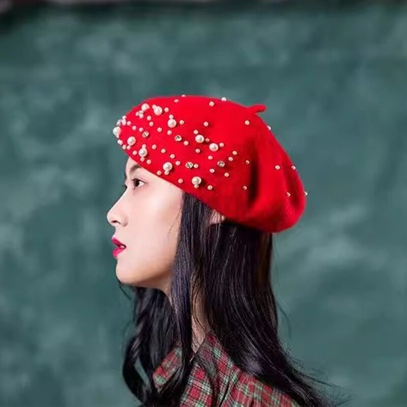 2024 Beretă din perle de lână femeie Toamnă-iarnă Pălărie coreeană de pictor japonez complet asortată Pălărie retro britanică de dovleac femeie