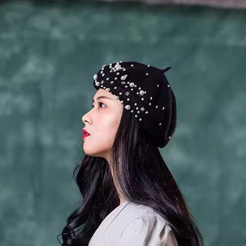 2024 Beretă din perle de lână femeie Toamnă-iarnă Pălărie coreeană de pictor japonez complet asortată Pălărie retro britanică de dovleac femeie