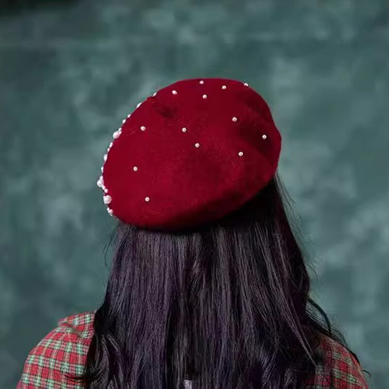2024 Beretă din perle de lână femeie Toamnă-iarnă Pălărie coreeană de pictor japonez complet asortată Pălărie retro britanică de dovleac femeie
