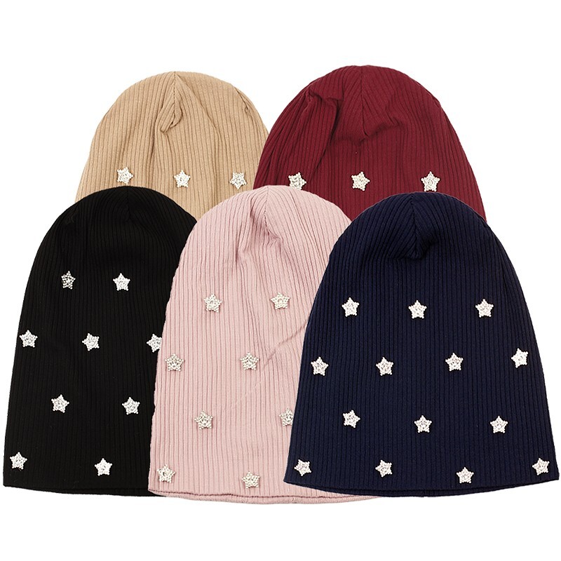 Női strasszos csillag bordás sapka őszi téli kötött slouch sapka hölgyeknek alkalmi nagyméretű táskás kalapok testreszabott cuccok
