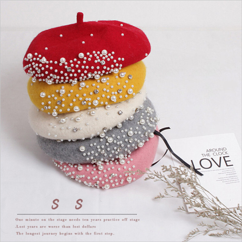 2-6 godina Djevojčice, šešir s beretkama, kapa s beretkama, modna biserna vunena kapa, dječja jesen, zima, ležerna topla kapa s beretkama