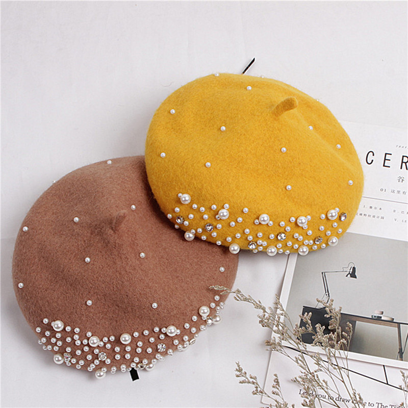 2-6 godina Djevojčice, šešir s beretkama, kapa s beretkama, modna biserna vunena kapa, dječja jesen, zima, ležerna topla kapa s beretkama
