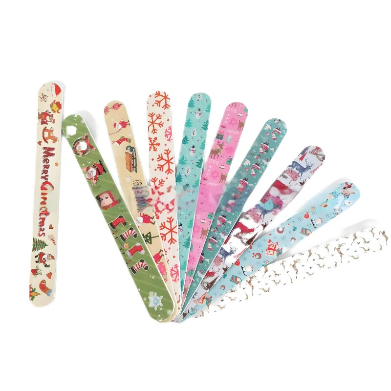 10 vnt Kalėdų nagų dildės Spalvingos nagų dildės Buferiai Dvipusės Nagų dildės Kalėdinis lakas pedikiūras Švitrinis popierius manikiūro dildės rinkinys