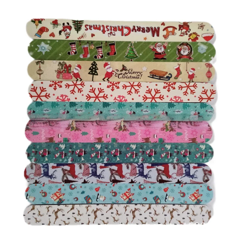 10 vnt Kalėdų nagų dildės Spalvingos nagų dildės Buferiai Dvipusės Nagų dildės Kalėdinis lakas pedikiūras Švitrinis popierius manikiūro dildės rinkinys