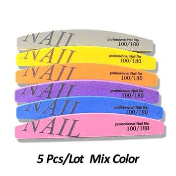 5Pcs/Παρτίδα 100/180 Grit Professional Σφουγγάρι Λίμα νυχιών Πλενόμενο Γυαλόχαρτο Γυαλόχαρτο Buffer Polish Tool for Nail Salon Many Color