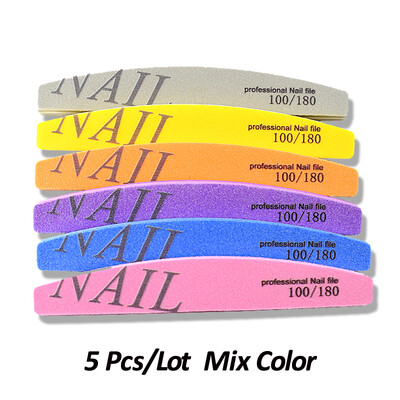 5 vnt./parta 100/180 Grit Profesionali kempinė nagų dildė Nuplaunamas švitrinis popierius Šlifavimo buferinis lakavimo įrankis nagų salonui Daug spalvų