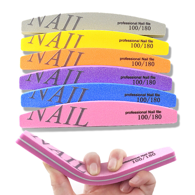 5 vnt./parta 100/180 Grit Profesionali kempinė nagų dildė Nuplaunamas švitrinis popierius Šlifavimo buferinis lakavimo įrankis nagų salonui Daug spalvų