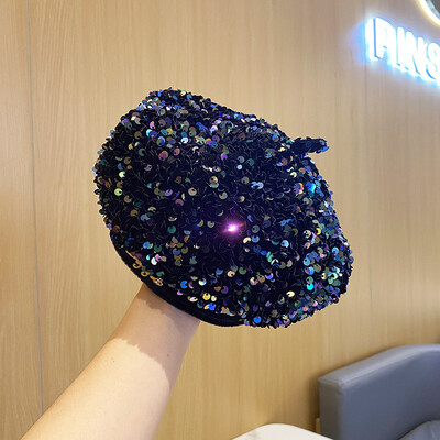 2023 m. blizgučiai beretės Rudens ir žiemos tapytojas Hat Street Visoms rungtynėms Hat Moterų vakarėlis Moliūgų kepurė Panamos kibiras Kepurė Зимняя Шапка