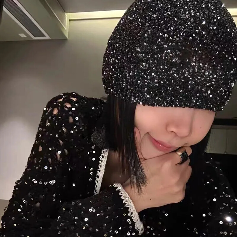 Κορεάτικο γυαλιστερό, κρύο δροσερό πλεκτό καπέλο δρόμου, Φθινοπωρινό, χειμωνιάτικο παγιέτες, φασόλια φιόγκοι Καπέλα κορίτσι γκλίτερ 2024 Fashion bag Head Beanie Καπέλα