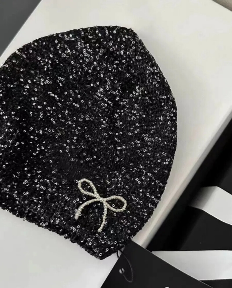 Κορεάτικο γυαλιστερό, κρύο δροσερό πλεκτό καπέλο δρόμου, Φθινοπωρινό, χειμωνιάτικο παγιέτες, φασόλια φιόγκοι Καπέλα κορίτσι γκλίτερ 2024 Fashion bag Head Beanie Καπέλα