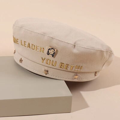 Zelta burtu berete Sieviešu britu cepure Japāņu berete gleznotāja cepure Beretes avīžu cepure