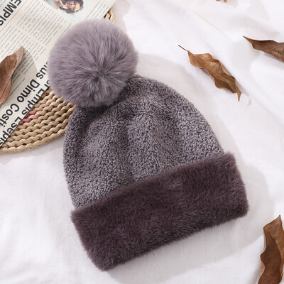 CNTANG Νέο γυναικείο ζεστό καπέλο διπλής στρώσης με επένδυση ψεύτικη γούνα κουνελιού Pompom φασόλια μόδα χειμωνιάτικο ύφασμα αρνί Καπέλο Casual κορίτσια Καπέλα