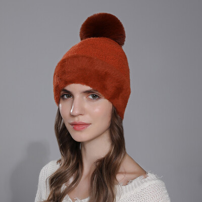 CNTANG Νέο γυναικείο ζεστό καπέλο διπλής στρώσης με επένδυση ψεύτικη γούνα κουνελιού Pompom φασόλια μόδα χειμωνιάτικο ύφασμα αρνί Καπέλο Casual κορίτσια Καπέλα