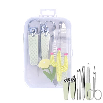 Χαριτωμένο σετ μανικιούρ από ανοξείδωτο ατσάλι Σετ 7 τμχ Αντιολισθητικό σχέδιο για γυναίκες Ανδρικές φορητές θήκες και νυχοκόπτες Σετ μανικιούρ κινουμένων σχεδίων