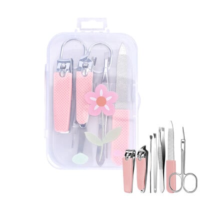 Χαριτωμένο σετ μανικιούρ από ανοξείδωτο ατσάλι Σετ 7 τμχ Αντιολισθητικό σχέδιο για γυναίκες Ανδρικές φορητές θήκες και νυχοκόπτες Σετ μανικιούρ κινουμένων σχεδίων