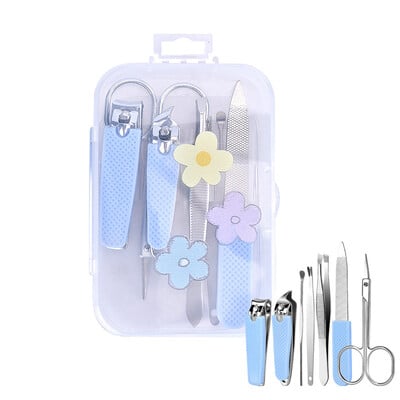 Χαριτωμένο σετ μανικιούρ από ανοξείδωτο ατσάλι Σετ 7 τμχ Αντιολισθητικό σχέδιο για γυναίκες Ανδρικές φορητές θήκες και νυχοκόπτες Σετ μανικιούρ κινουμένων σχεδίων