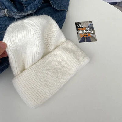 Χειμερινά ζεστά καπέλα πουλόβερ από ανγκόρα Γυναικεία κορίτσια Μαλακή γούνα κουνελιού Beanie χνουδωτά πλεκτά καπέλα Κορεατικά χειμωνιάτικα χειμωνιάτικα ζεστά χιόνια για εξωτερικούς χώρους