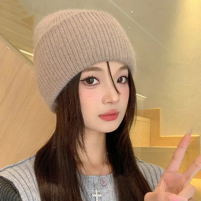 Χειμερινά ζεστά καπέλα πουλόβερ από ανγκόρα Γυναικεία κορίτσια Μαλακή γούνα κουνελιού Beanie χνουδωτά πλεκτά καπέλα Κορεατικά χειμωνιάτικα χειμωνιάτικα ζεστά χιόνια για εξωτερικούς χώρους