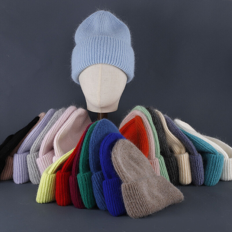 Χειμωνιάτικο ζεστό καπέλο Angora Beanie για γυναίκες κορίτσια με γούνα κουνελιού Χνουδωτά πλεκτά καπέλα Earflap Μαλακό ζεστό SKI Snow outdoor Skullies