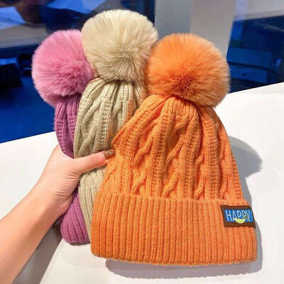 Moteriškos žieminės pliušinės megztos kepuraitės kepurė Kailis Pom storas flisas su pamušalu moteriškos šiltos kepuraitės lauke vilnonis termo Gorro kepuraitė