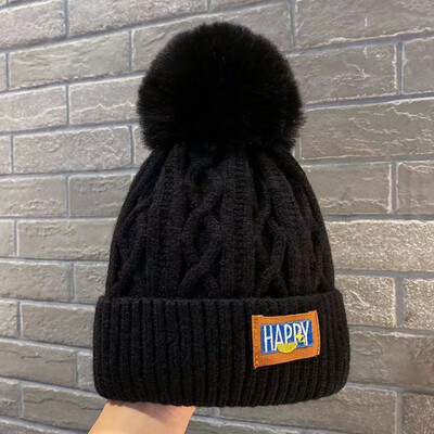 Χειμερινά γυναικεία βελούδινα πλεκτά φασόλια καπέλο γούνα πομ με χοντρή επένδυση φλις για γυναικεία ζεστά καπέλα για κορίτσια Υπαίθριο μάλλινο θερμικό καπέλο Gorro